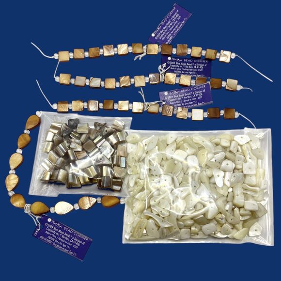 Mixed Lot Shell Beads Jewelry Crafts Mother Of Pearl Nugget Chip Teardrop Square - Picture 2 of 10